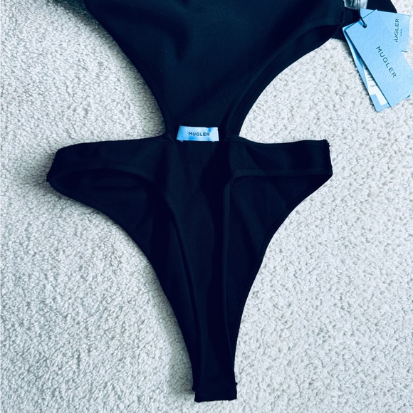 Mugler Illusion Asymmetrical cut out Panel Strapless mesh mixed media dress M - Picture 16 of 17